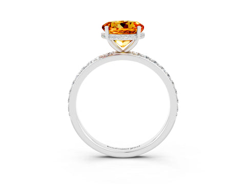 White gold Round Cut Citrine Solitaire Ring with Pavé Band and Hidden Halo_3