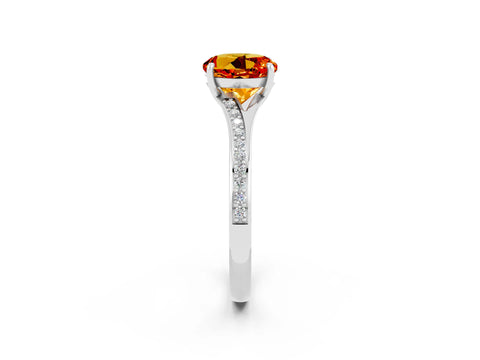 White gold Round Cut Citrine Solitaire Ring with Pavé Band and Prong Setting_2