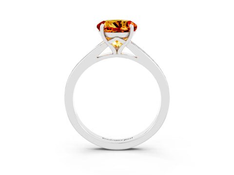 White gold Round Cut Citrine Solitaire Ring with Pavé Band and Prong Setting_3