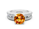 White gold Round Cut Citrine Solitaire Ring with Pavé and Channel Set Band
