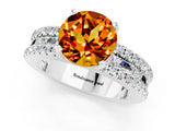White gold Round Cut Citrine Solitaire Ring with Pavé and Channel Set Band_1