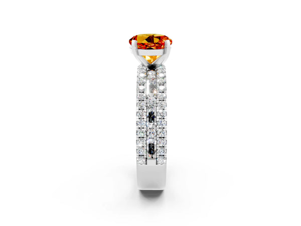Silver Round Cut Citrine Solitaire Ring with Pavé and Channel Set Band