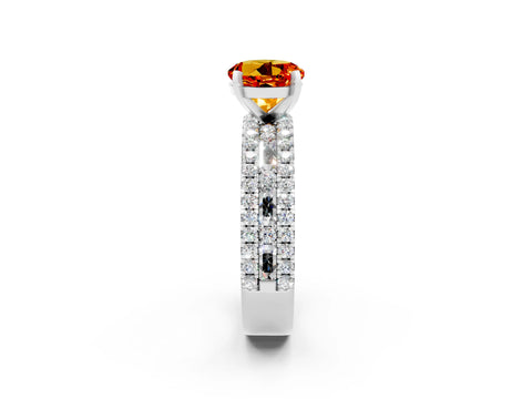 White gold Round Cut Citrine Solitaire Ring with Pavé and Channel Set Band_2