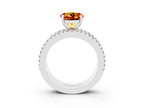 White gold Round Cut Citrine Solitaire Ring with Pavé and Channel Set Band_3