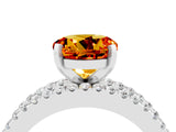 White gold Round Cut Citrine Solitaire Ring with Pavé and Channel Set Band_4