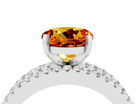 White gold Round Cut Citrine Solitaire Ring with Pavé and Channel Set Band_4