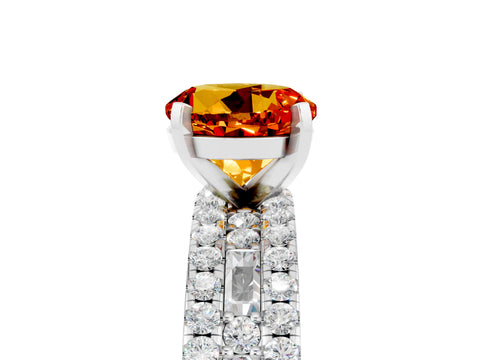 White gold Round Cut Citrine Solitaire Ring with Pavé and Channel Set Band_5