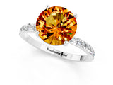 White gold Round Cut Citrine Solitaire Ring with Pave Band and Four Prong Setting_46