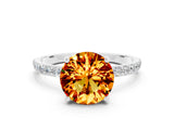 White gold Round Cut Citrine Solitaire Ring with Pave Band and Four Prong Setting_48