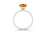 White gold Round Cut Citrine Solitaire Ring with Pave Band and Four Prong Setting_51
