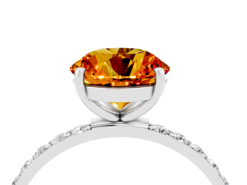White gold Round Cut Citrine Solitaire Ring with Pave Band and Four Prong Setting_52