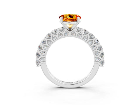 White gold Round Cut Citrine Solitaire Ring with Shared Prong Pavé Band and Four-Prong Setting_3
