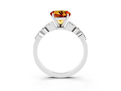 White gold Round Cut Citrine Solitaire Ring with Side Stones and Four-Prong Setting_15