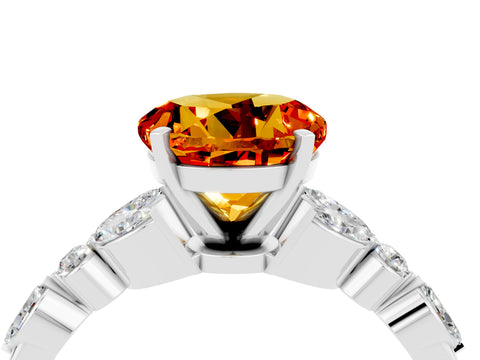 White gold Round Cut Citrine Solitaire Ring with Side Stones and Four-Prong Setting_16