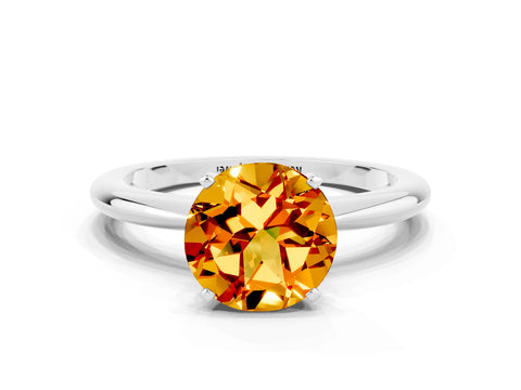 White gold Round Cut Citrine Solitaire Ring with Six-Prong Setting and Classic Band_12