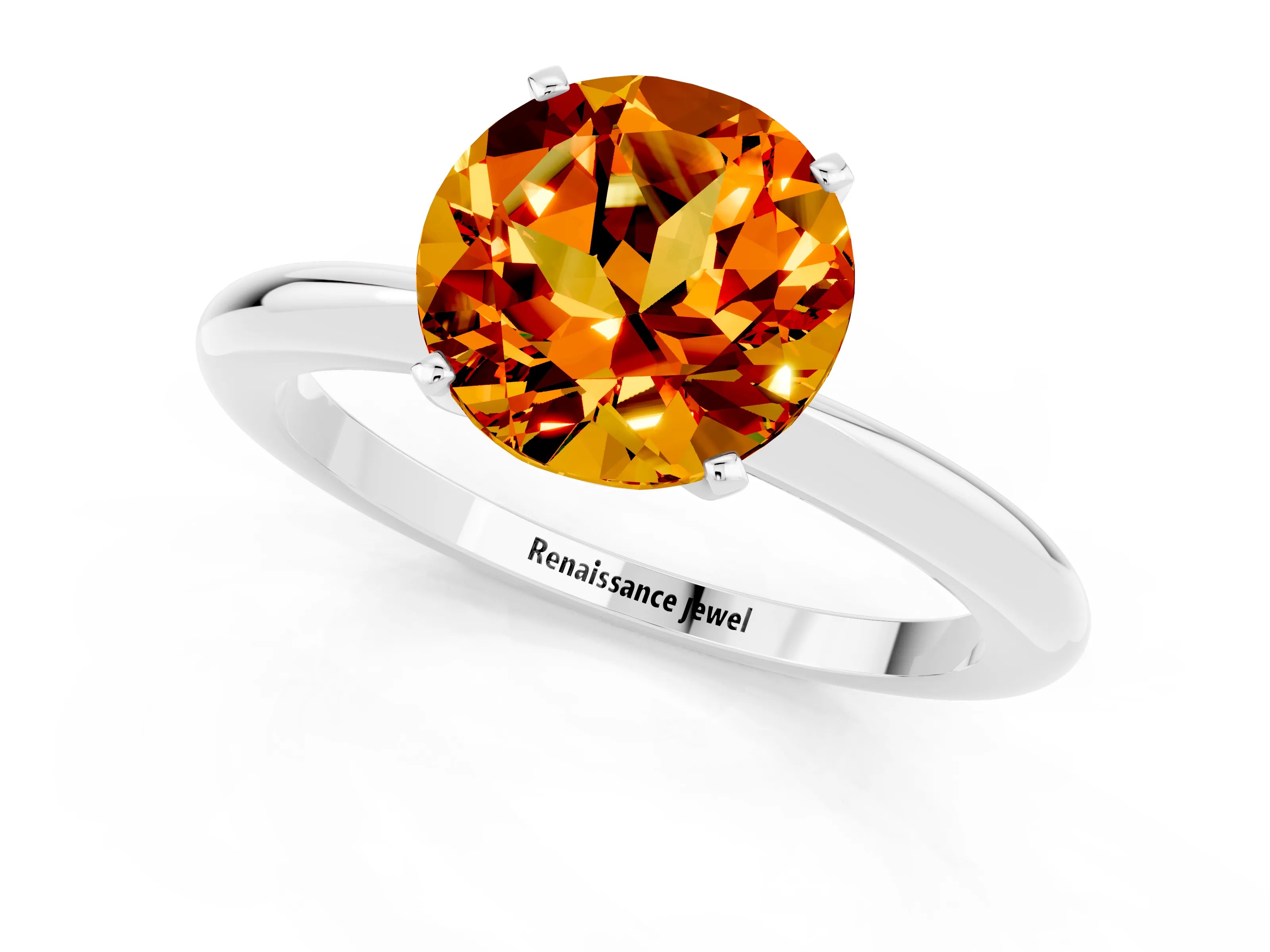 White gold Round Cut Citrine Solitaire Ring with Six-Prong Setting and Classic Band_13