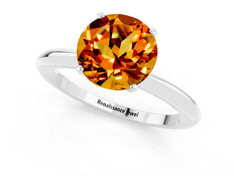 White gold Round Cut Citrine Solitaire Ring with Six-Prong Setting and Classic Band_13