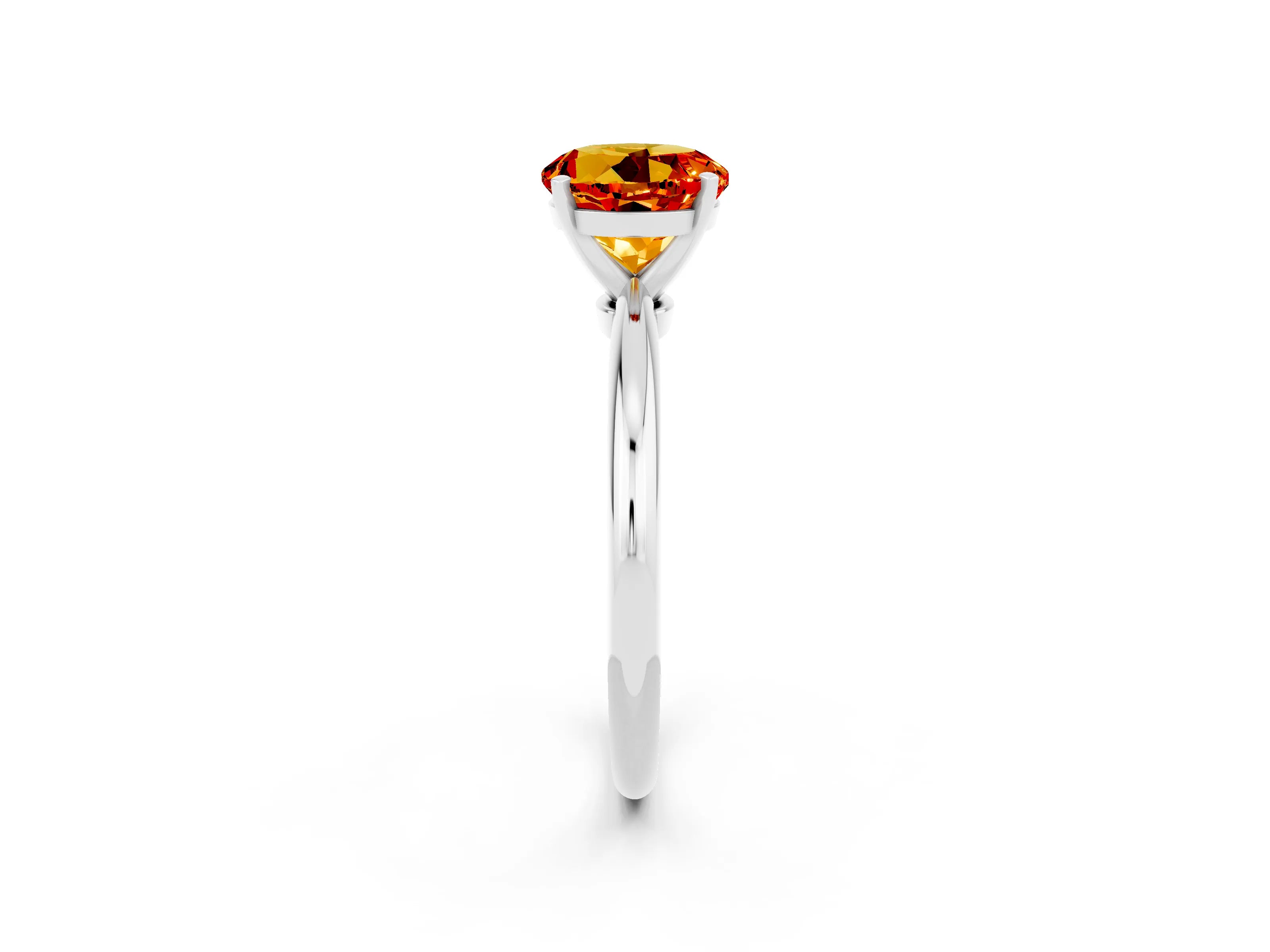 White gold Round Cut Citrine Solitaire Ring with Six-Prong Setting and Classic Band_14