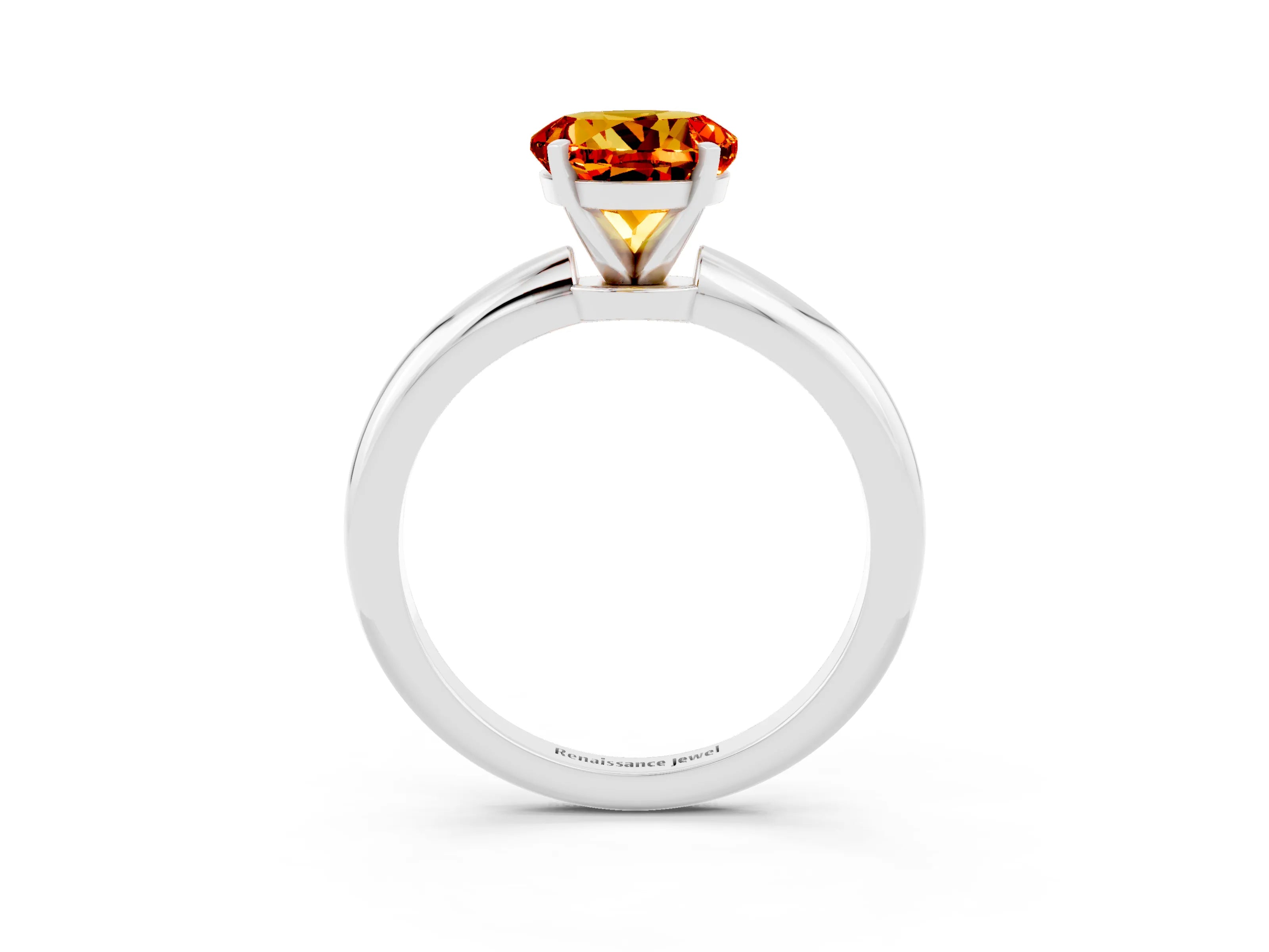 White gold Round Cut Citrine Solitaire Ring with Six-Prong Setting and Classic Band_3