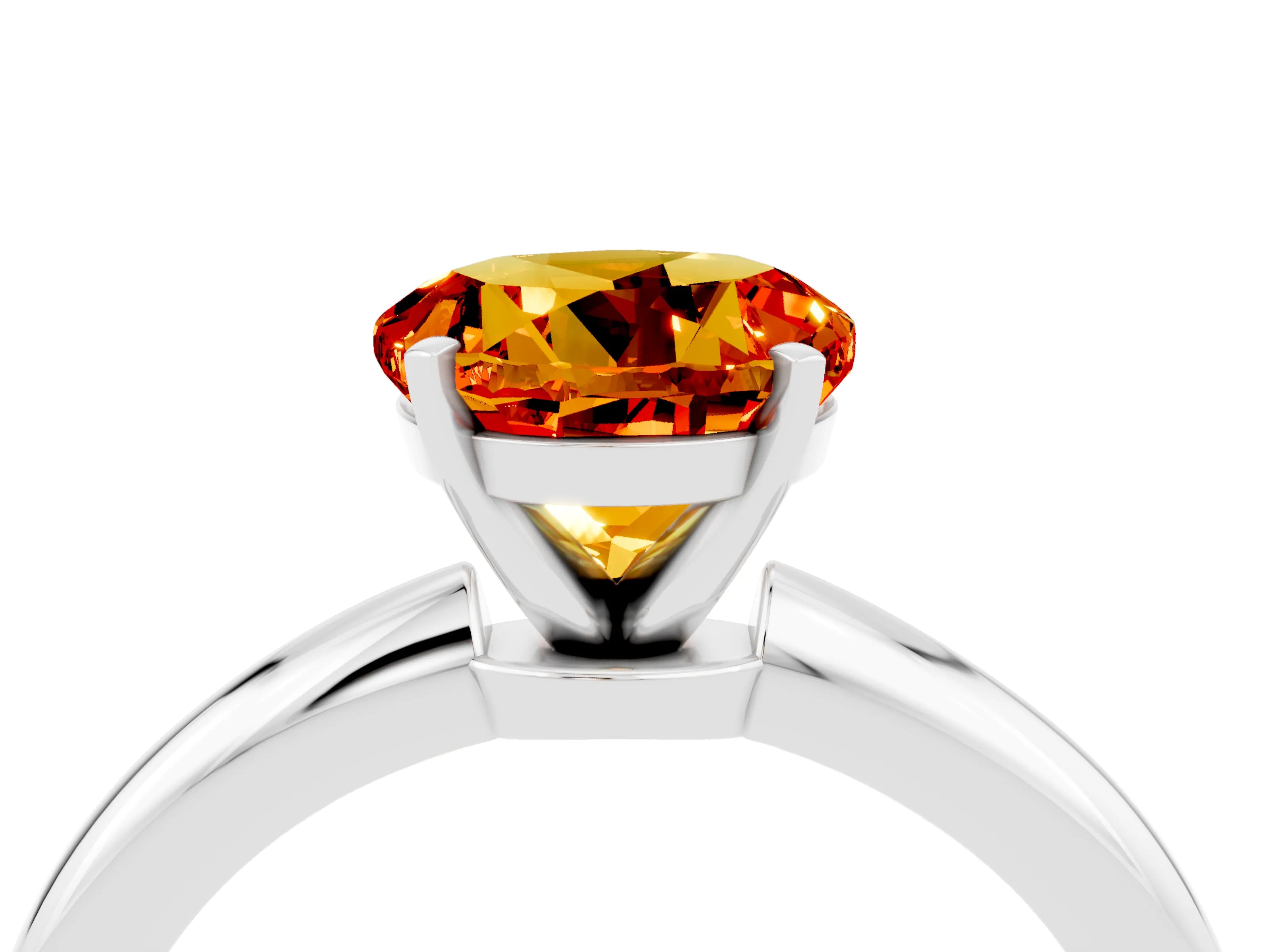 White gold Round Cut Citrine Solitaire Ring with Six-Prong Setting and Classic Band_4