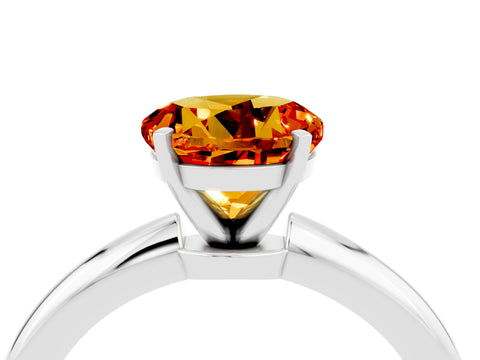 White gold Round Cut Citrine Solitaire Ring with Six-Prong Setting and Classic Band_4