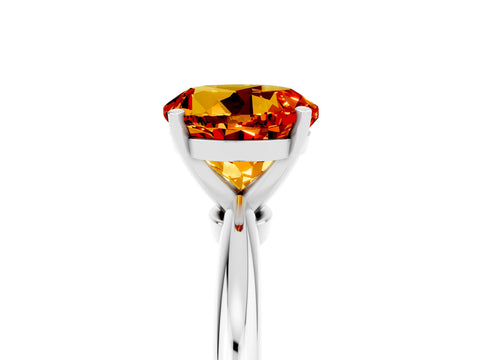 White gold Round Cut Citrine Solitaire Ring with Six-Prong Setting and Classic Band_5