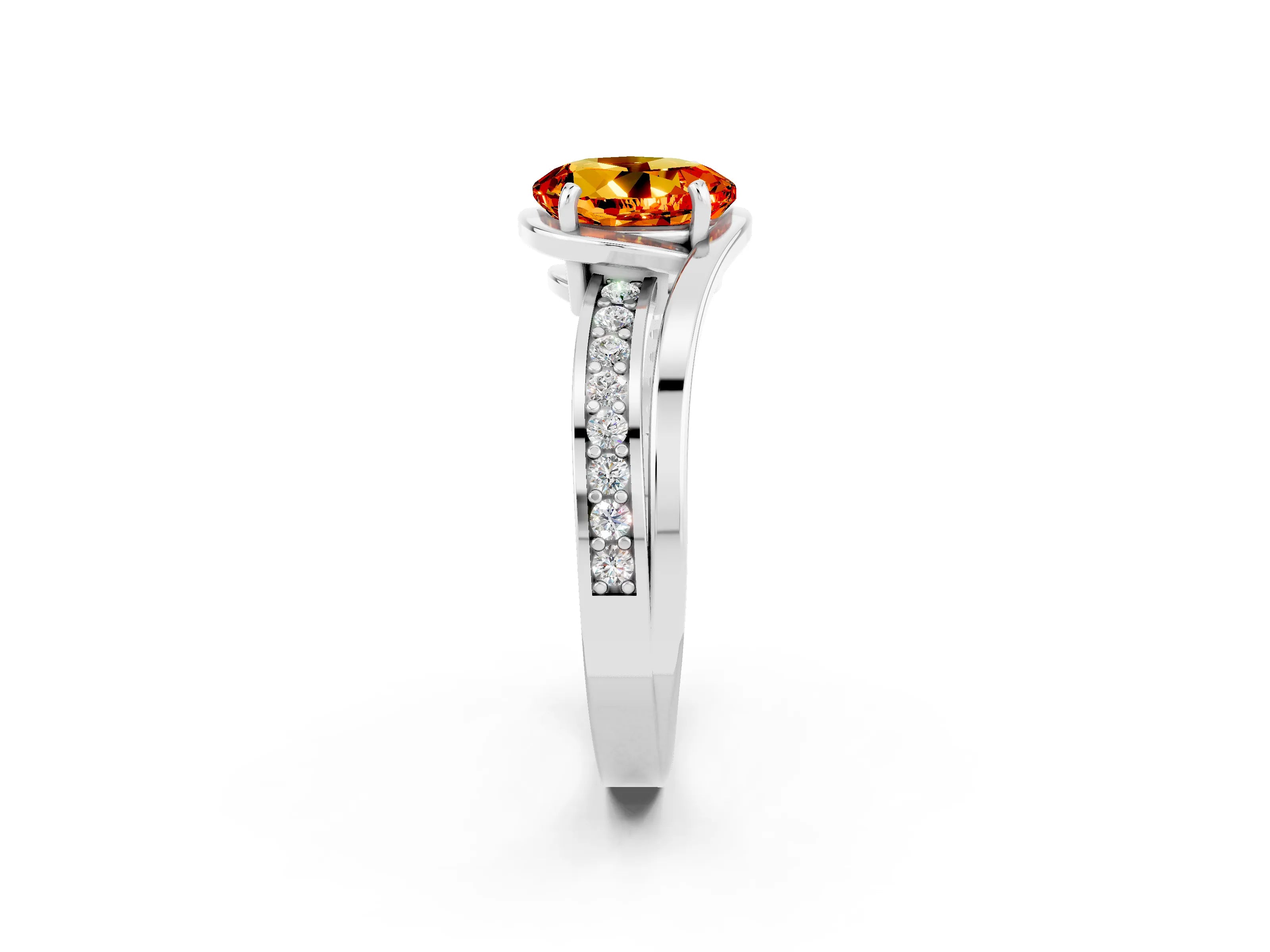 White gold Round Cut Citrine Solitaire Ring with Split Shank and Prong Setting_2