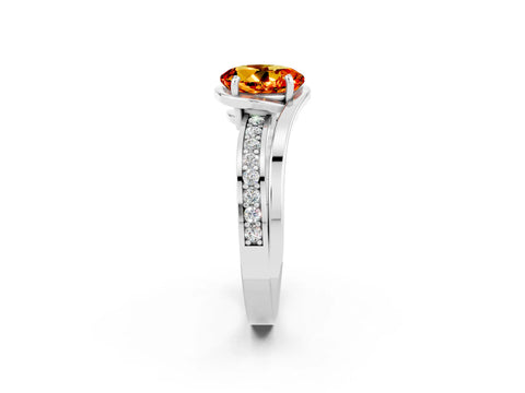 White gold Round Cut Citrine Solitaire Ring with Split Shank and Prong Setting_2
