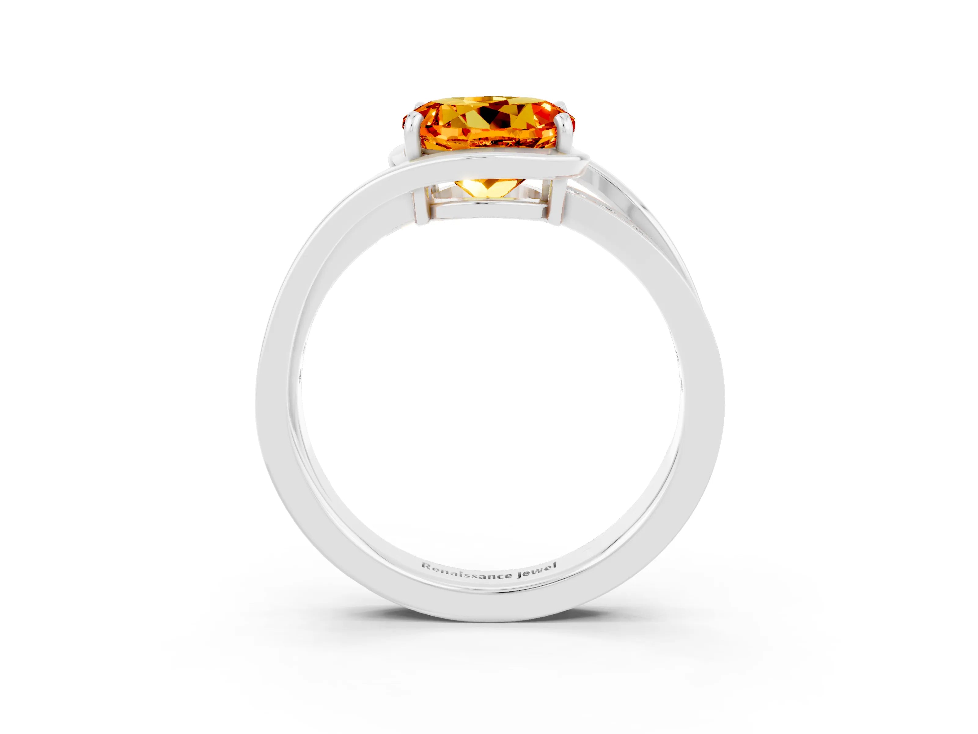White gold Round Cut Citrine Solitaire Ring with Split Shank and Prong Setting_3