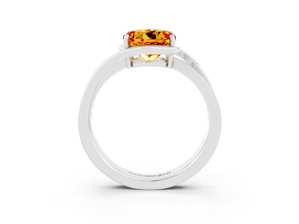 Platinum Round Cut Citrine Solitaire Ring with Split Shank and Prong Setting