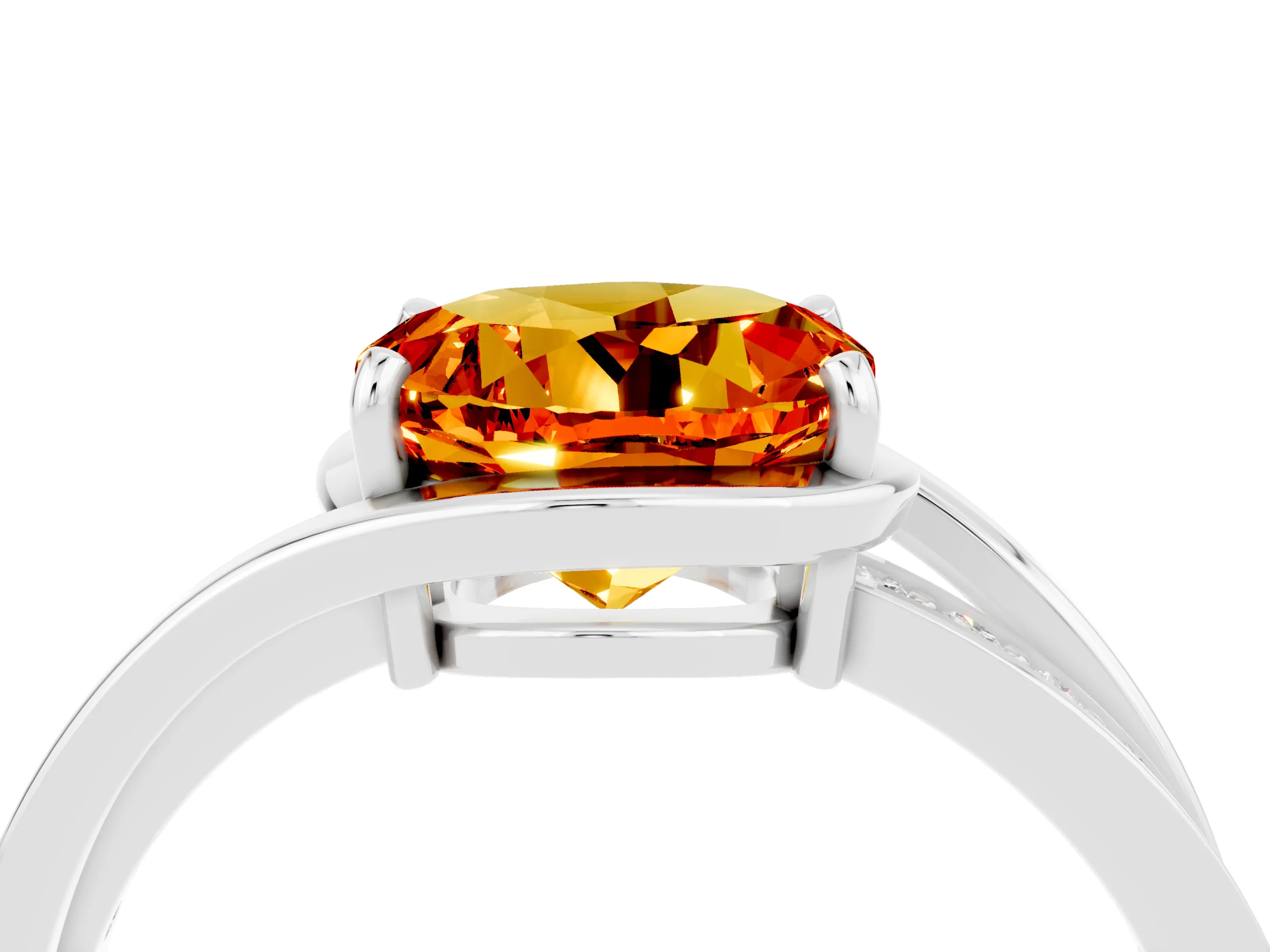 White gold Round Cut Citrine Solitaire Ring with Split Shank and Prong Setting_4