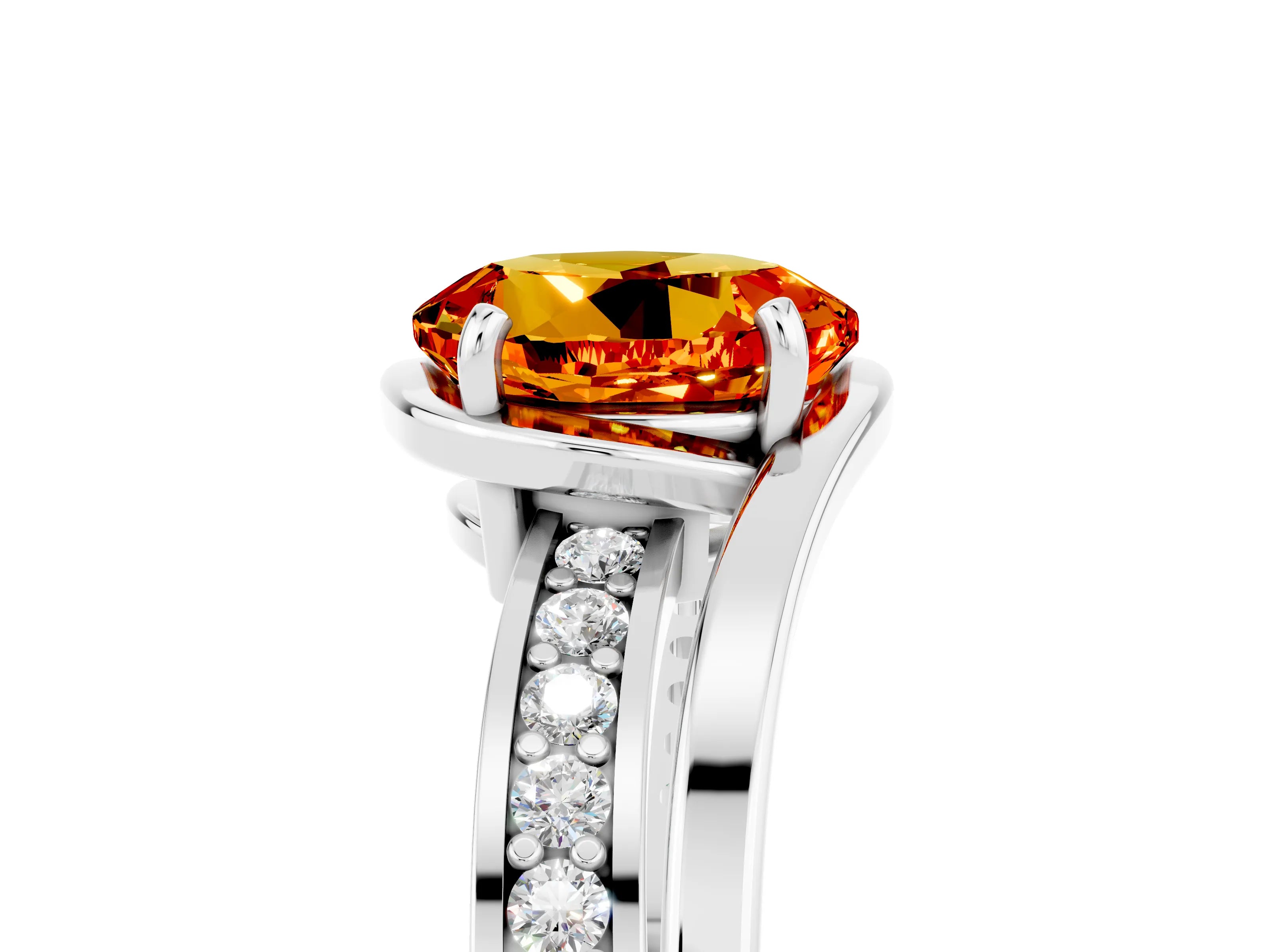 White gold Round Cut Citrine Solitaire Ring with Split Shank and Prong Setting_5