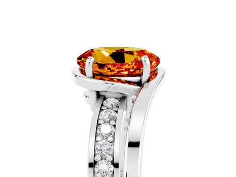 White gold Round Cut Citrine Solitaire Ring with Split Shank and Prong Setting_5