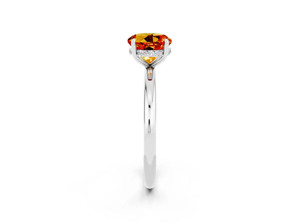 Silver Round Cut Citrine Solitaire Ring with Thin Band and Four-Prong Setting