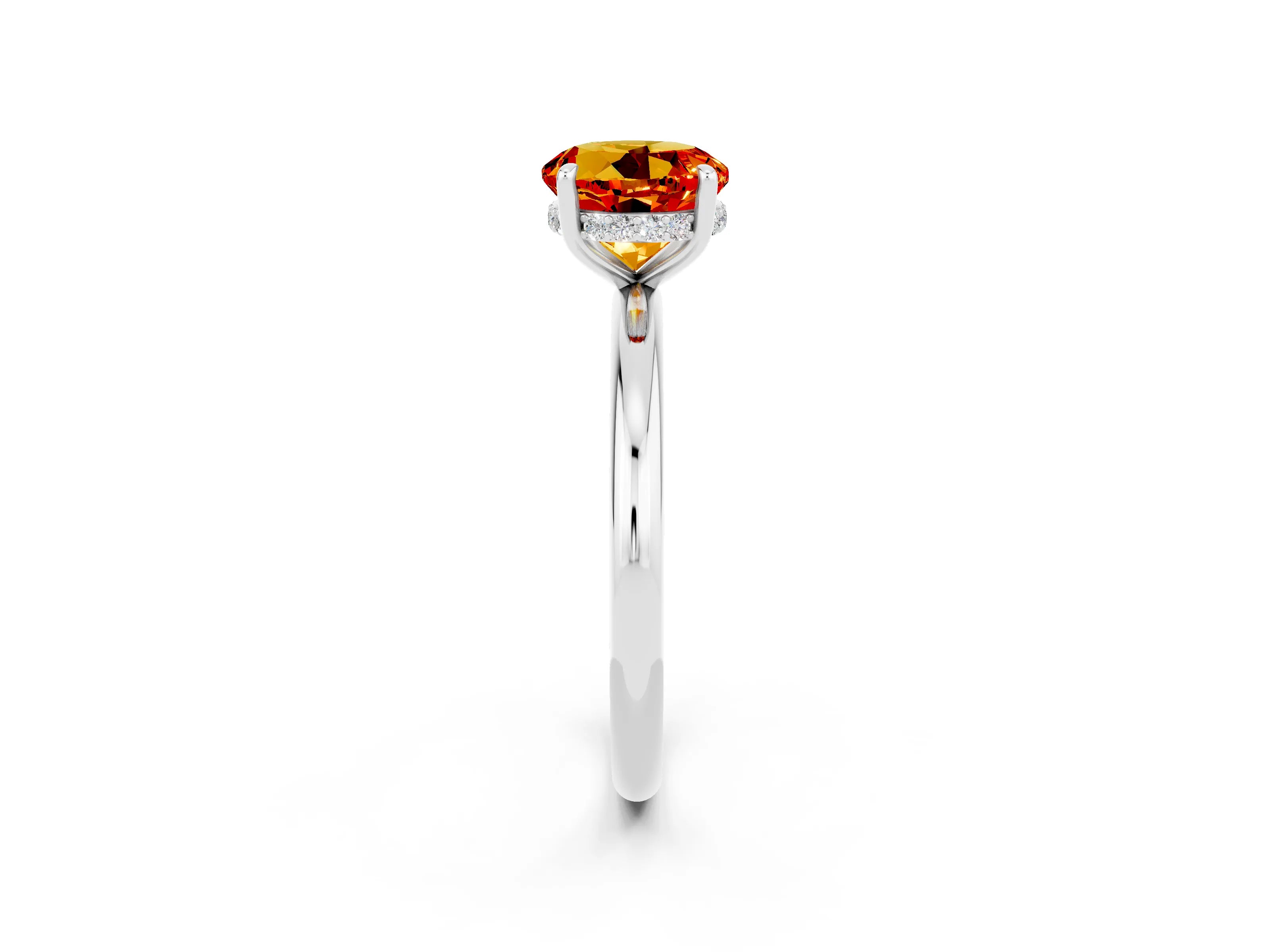 White gold Round Cut Citrine Solitaire Ring with Thin Band and Four-Prong Setting_14