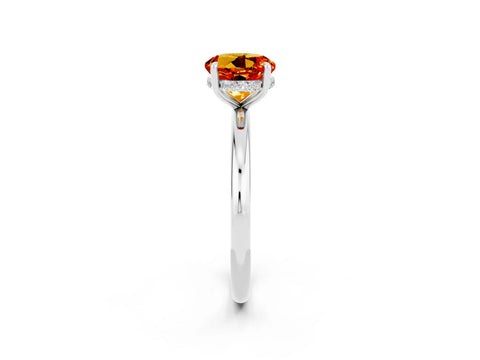 White gold Round Cut Citrine Solitaire Ring with Thin Band and Four-Prong Setting_14
