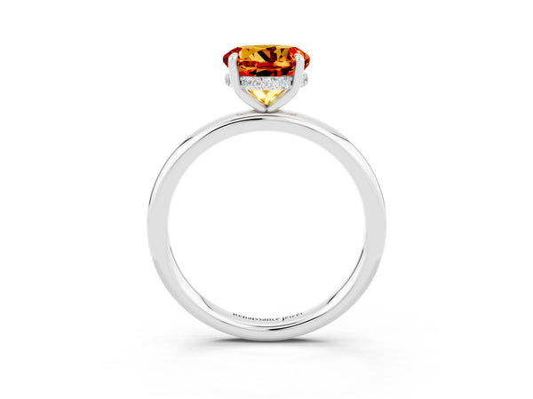 White gold Round Cut Citrine Solitaire Ring with Thin Band and Four-Prong Setting