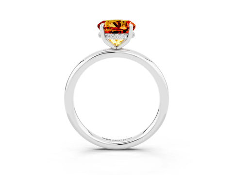 White gold Round Cut Citrine Solitaire Ring with Thin Band and Four-Prong Setting_15