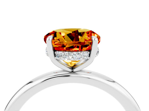 White gold Round Cut Citrine Solitaire Ring with Thin Band and Four-Prong Setting_16