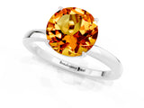 White gold Round Cut Citrine Solitaire Ring with Thin Band and Prong Setting_13