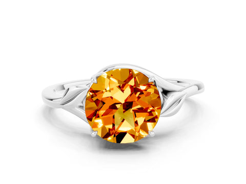 White gold Round Cut Citrine Solitaire Ring with Twist Band and Four-Prong Setting_12