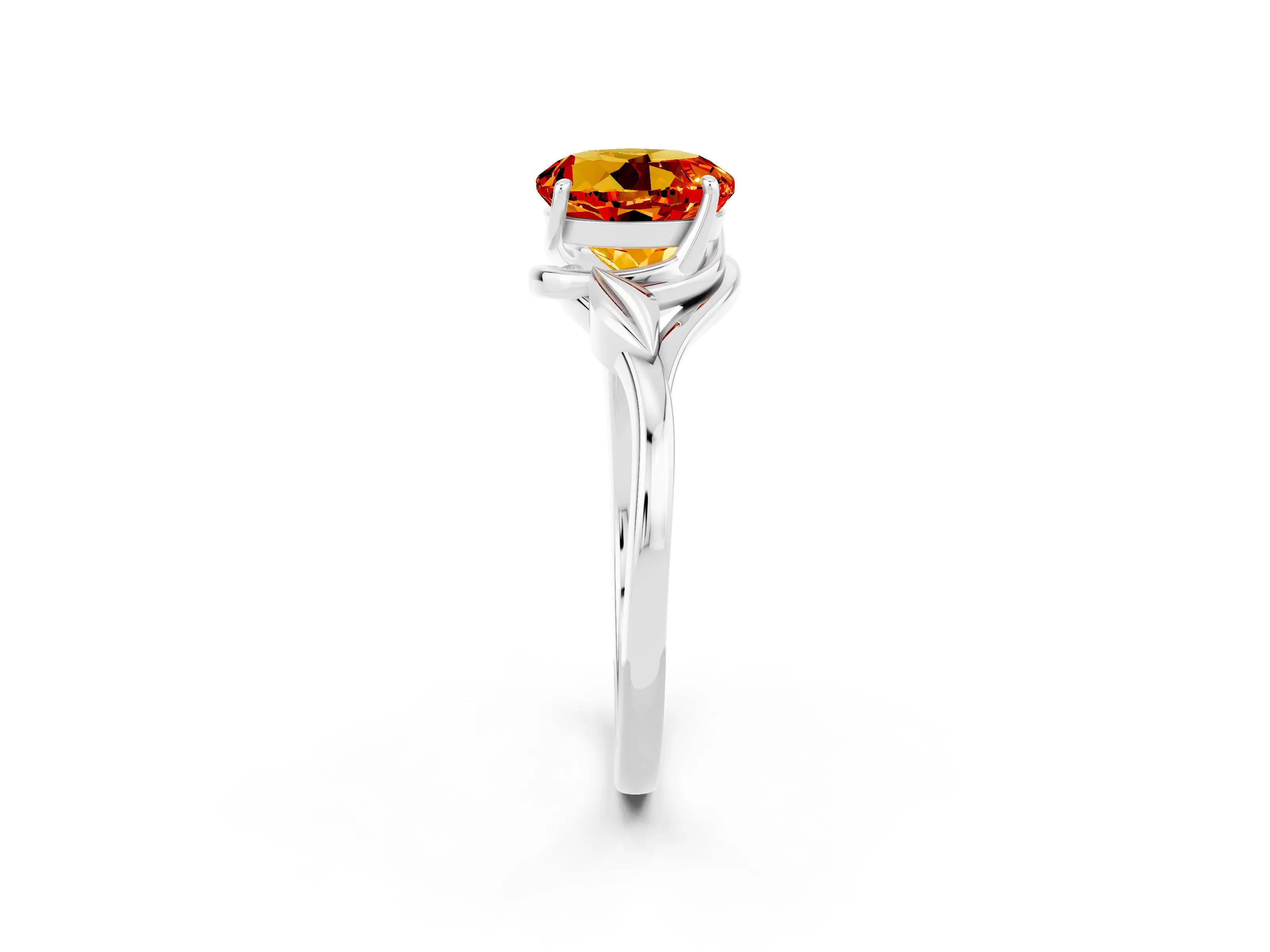 White gold Round Cut Citrine Solitaire Ring with Twist Band and Four-Prong Setting_14