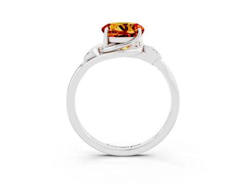 White gold Round Cut Citrine Solitaire Ring with Twist Band and Four-Prong Setting_15