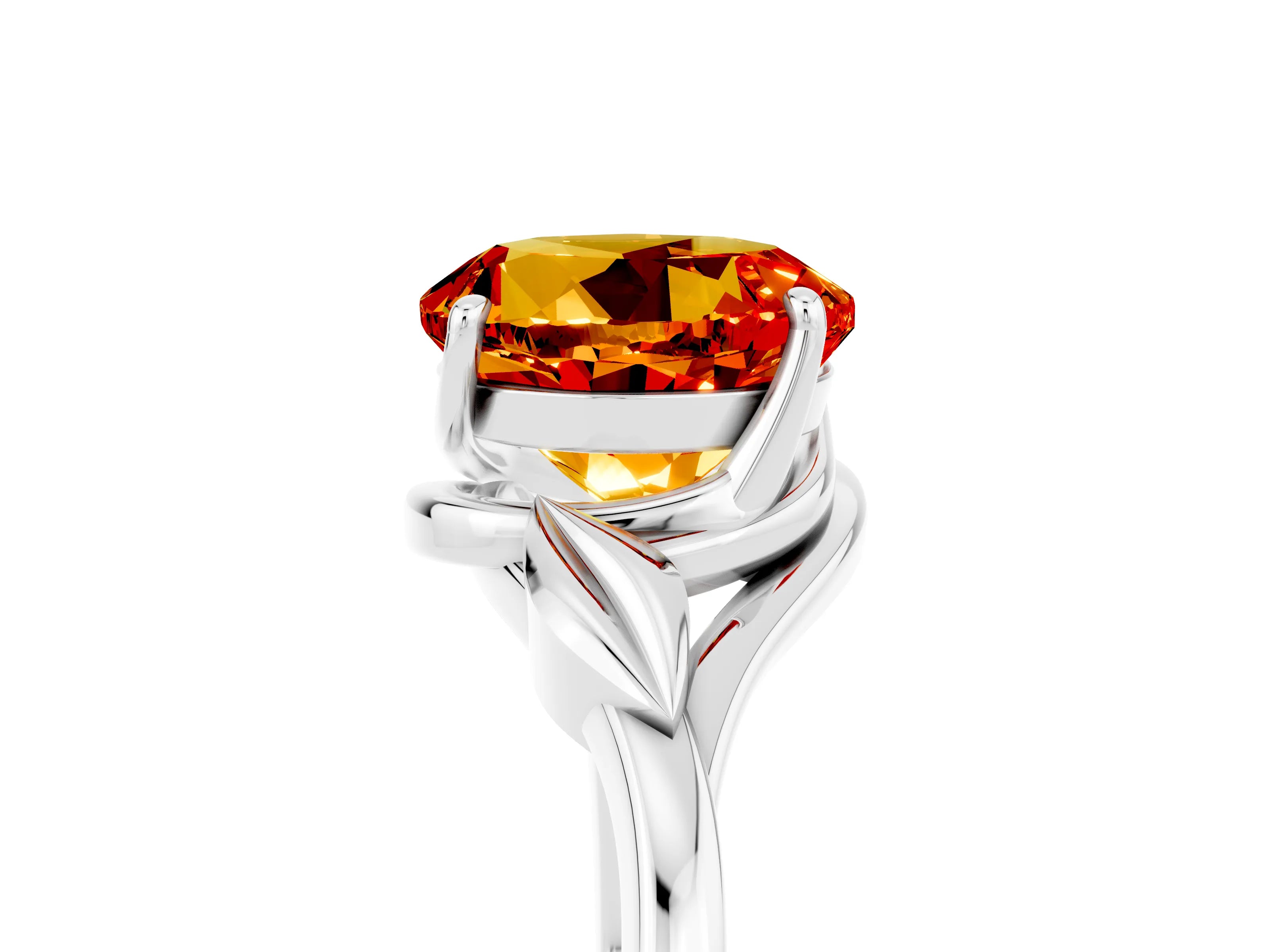 White gold Round Cut Citrine Solitaire Ring with Twist Band and Four-Prong Setting_17
