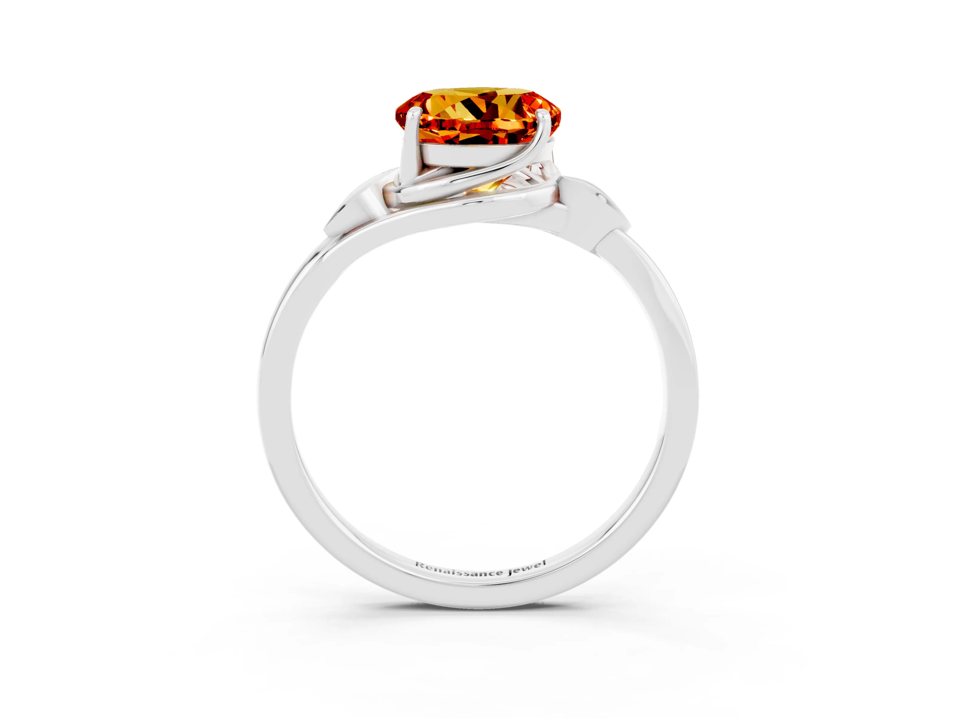 White gold Round Cut Citrine Solitaire Ring with Twist Band and Four-Prong Setting_39