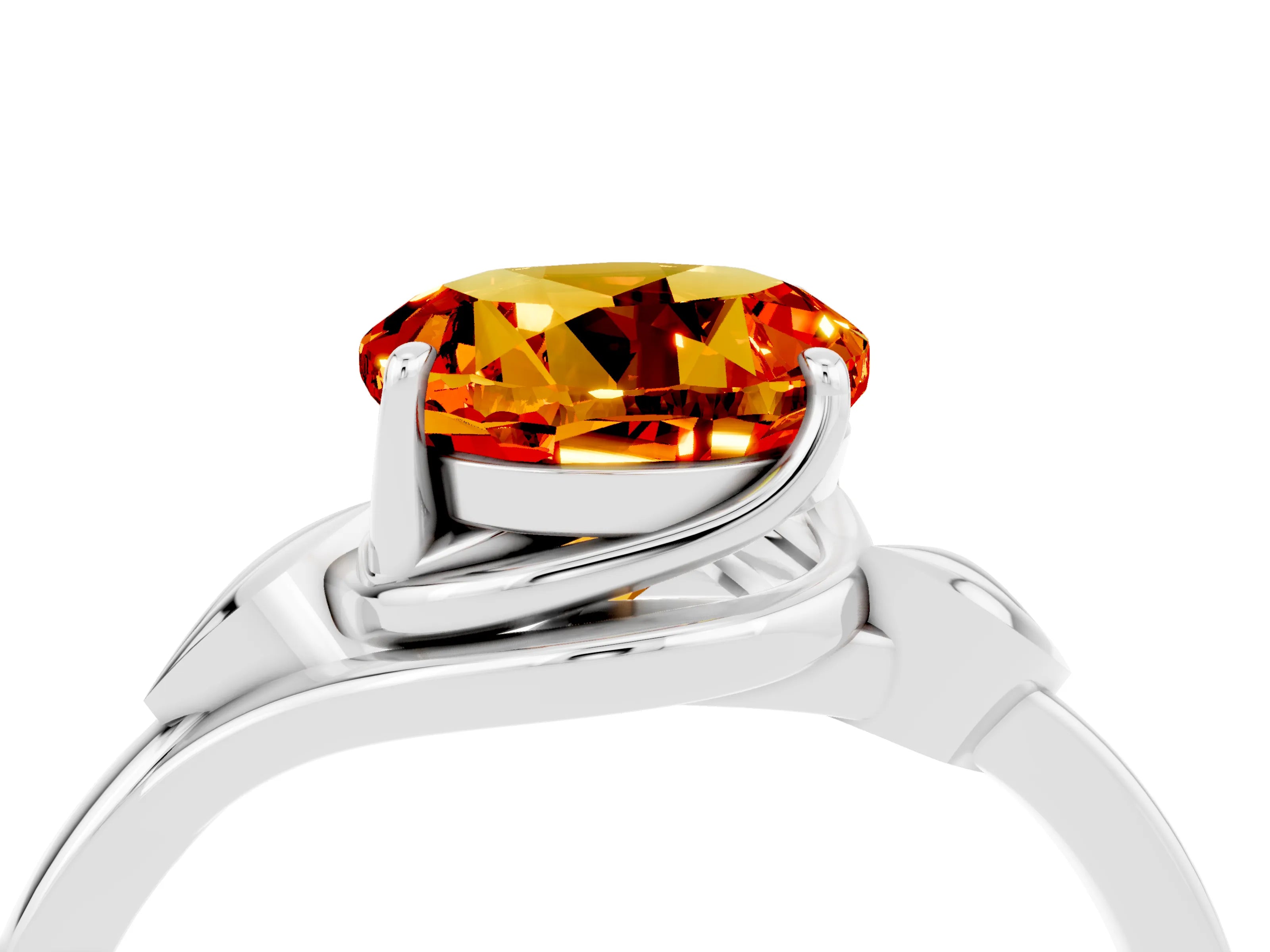 White gold Round Cut Citrine Solitaire Ring with Twist Band and Four-Prong Setting_40