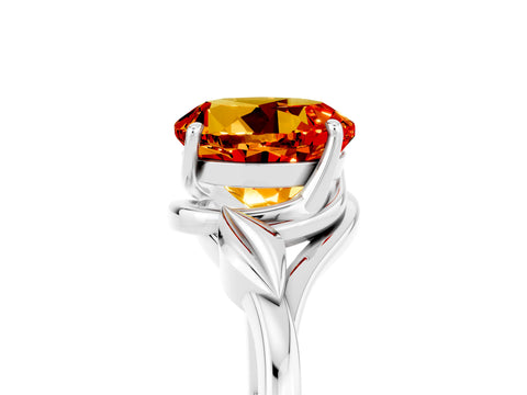 White gold Round Cut Citrine Solitaire Ring with Twist Band and Four-Prong Setting_41
