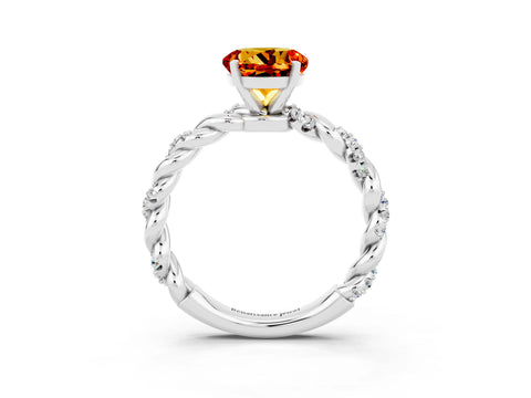 White gold Round Cut Citrine Solitaire Ring with Twisted Band and Pavé Accents_3