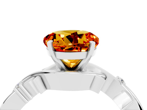 White gold Round Cut Citrine Solitaire Ring with Twisted Band and Prong Setting_4