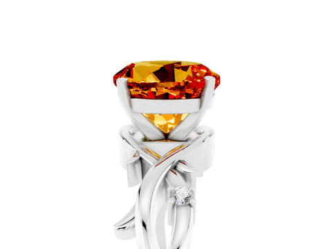 White gold Round Cut Citrine Solitaire Ring with Twisted Band and Prong Setting_5